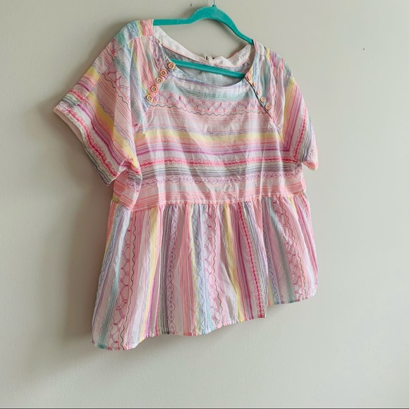 Anthropologie Letty Embroidered colorful stitching Babydoll Top blouse - Picture 9 of 16